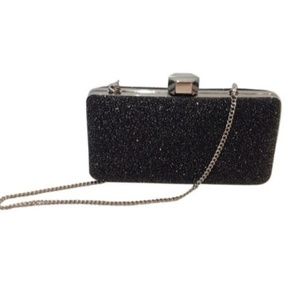Milly Sparkle Silver Chain Black Clutch